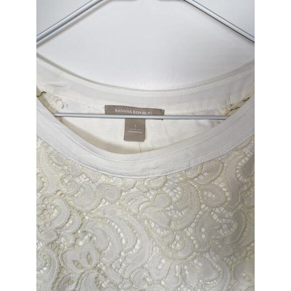 Banana Republic Lace Raglan Top Women’s L White Short Sleeve Blouse NWT - Picture 5 of 13